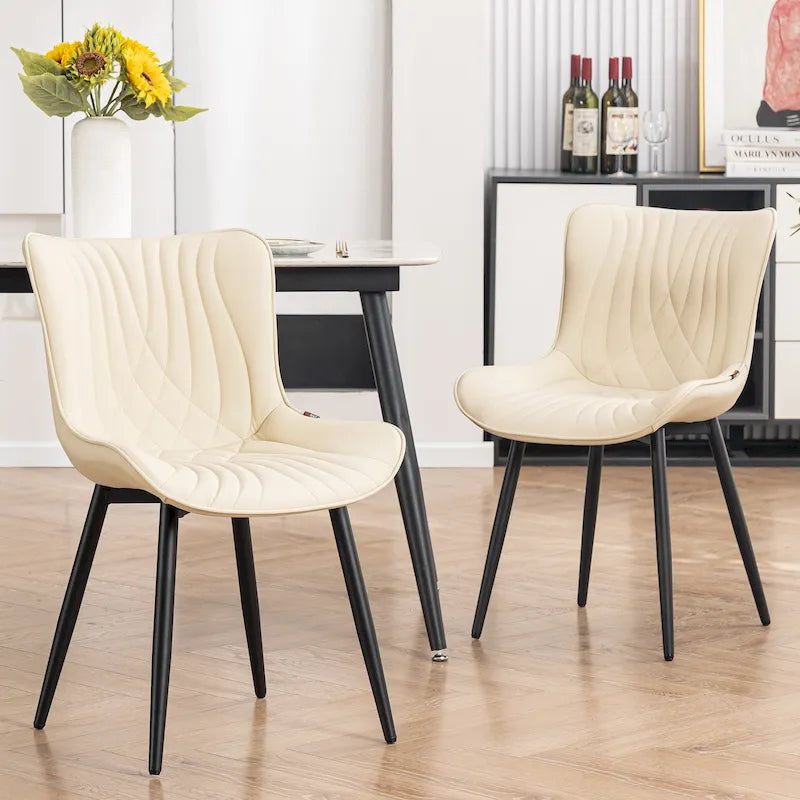 Juego de 2 sillas de comedor modernas tapizadas en cuero y sin brazos