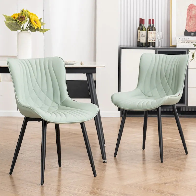 Juego de 2 sillas de comedor modernas tapizadas en cuero y sin brazos