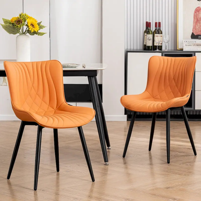 Juego de 2 sillas de comedor modernas tapizadas en cuero y sin brazos