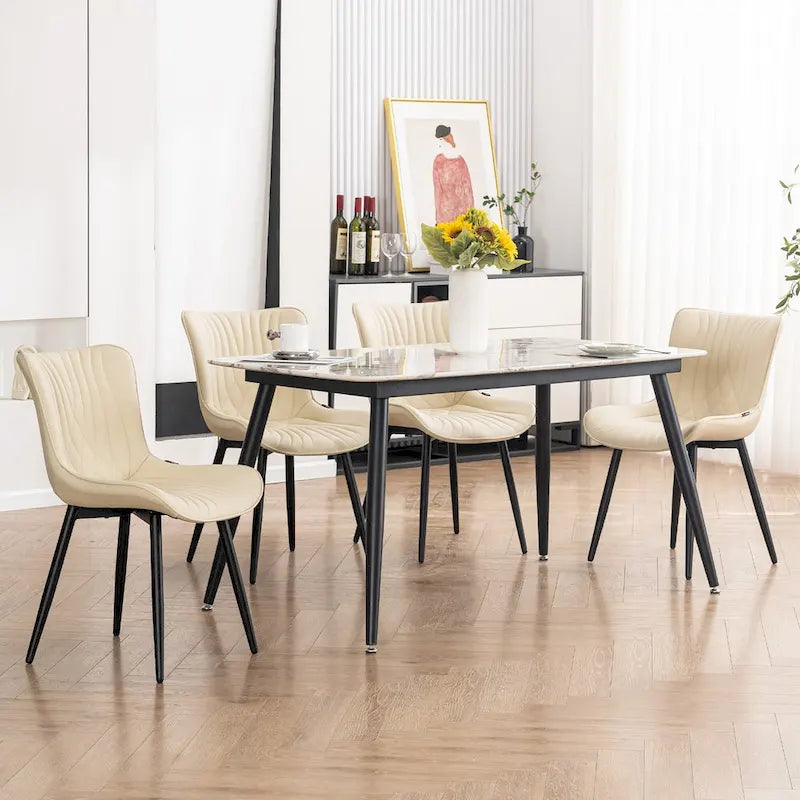Juego de 2 sillas de comedor modernas tapizadas en cuero y sin brazos