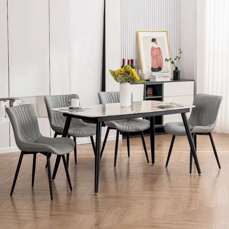 Juego de 2 sillas de comedor modernas tapizadas en cuero y sin brazos