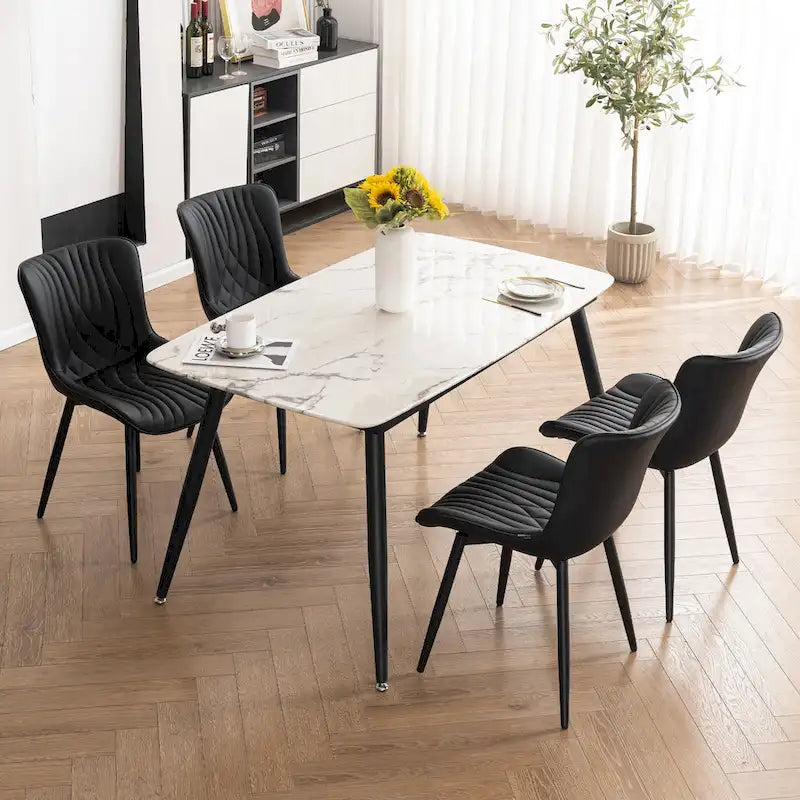 Juego de 2 sillas de comedor modernas tapizadas en cuero y sin brazos