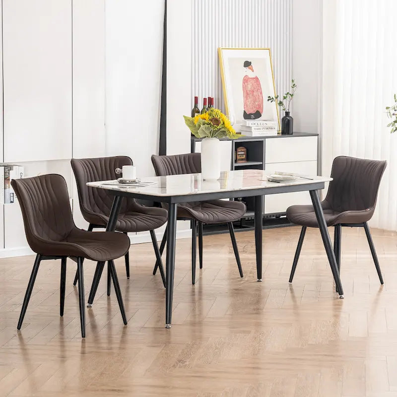 Juego de 2 sillas de comedor modernas tapizadas en cuero y sin brazos