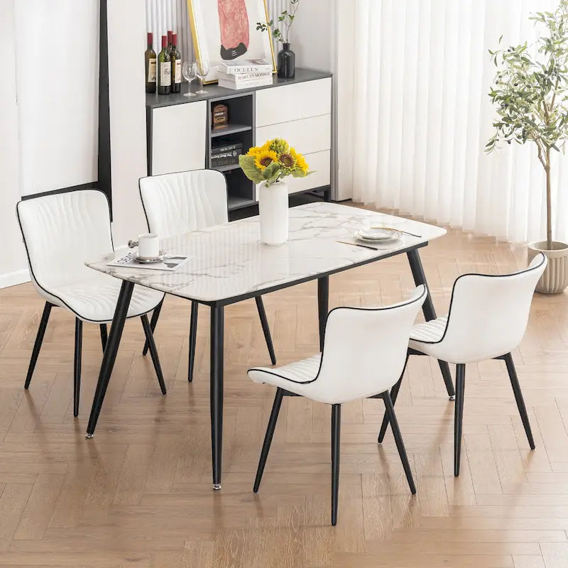 Juego de 2 sillas de comedor modernas tapizadas en cuero y sin brazos
