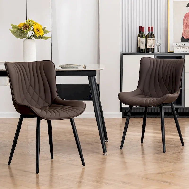 Juego de 2 sillas de comedor modernas tapizadas en cuero y sin brazos