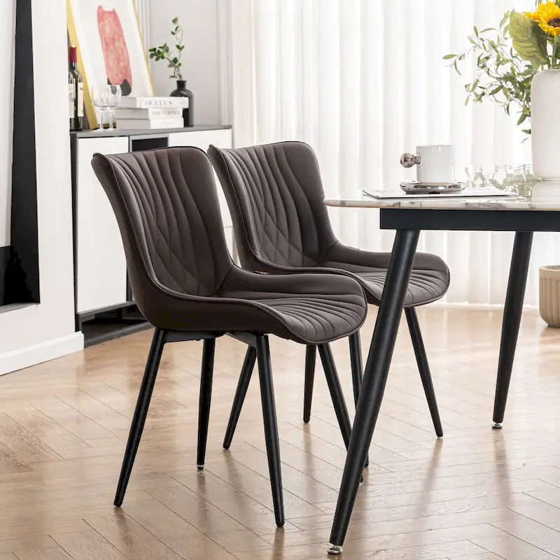 Juego de 2 sillas de comedor modernas tapizadas en cuero y sin brazos
