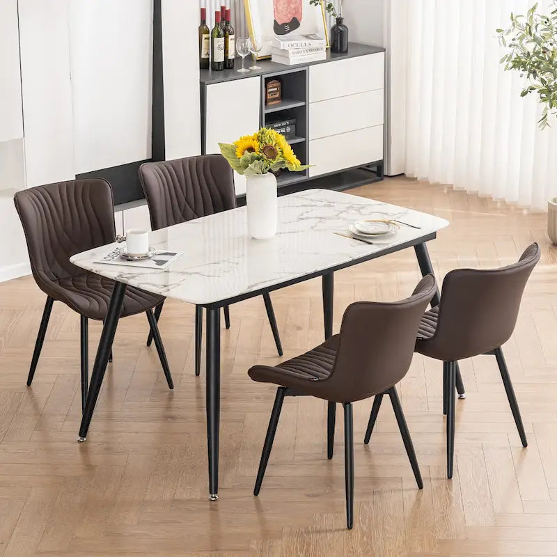 Juego de 2 sillas de comedor modernas tapizadas en cuero y sin brazos
