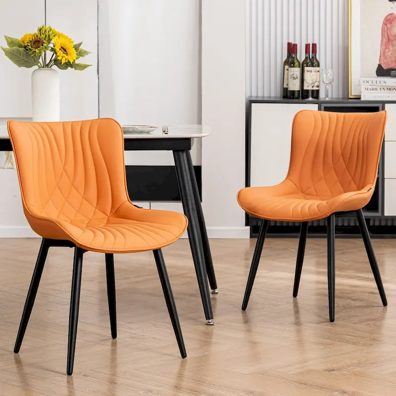 Juego de 2 sillas de comedor modernas tapizadas en cuero y sin brazos