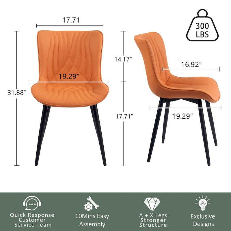 Juego de 2 sillas de comedor modernas tapizadas en cuero y sin brazos