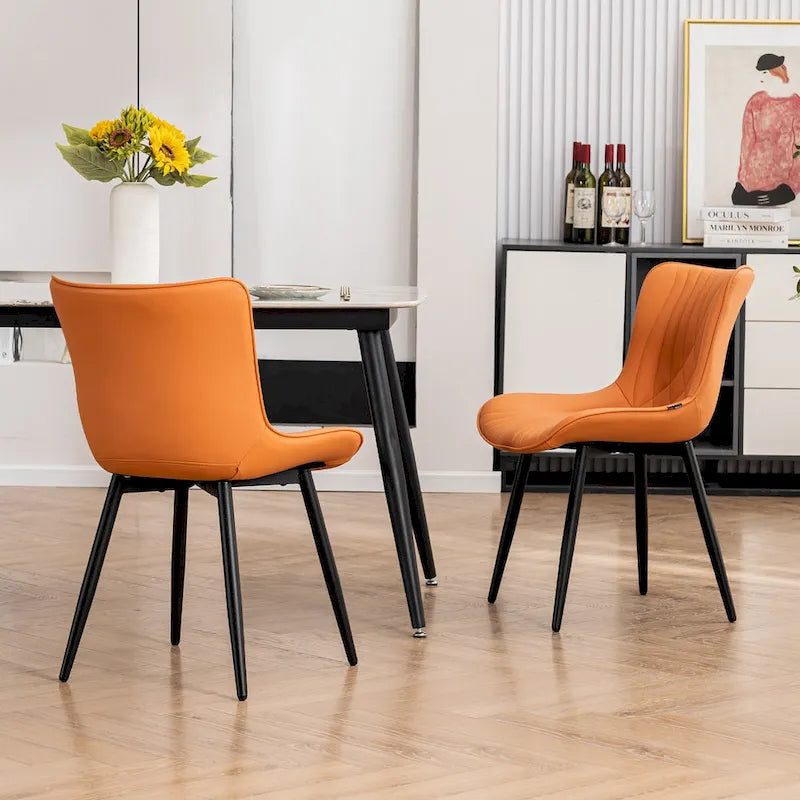 Juego de 2 sillas de comedor modernas tapizadas en cuero y sin brazos