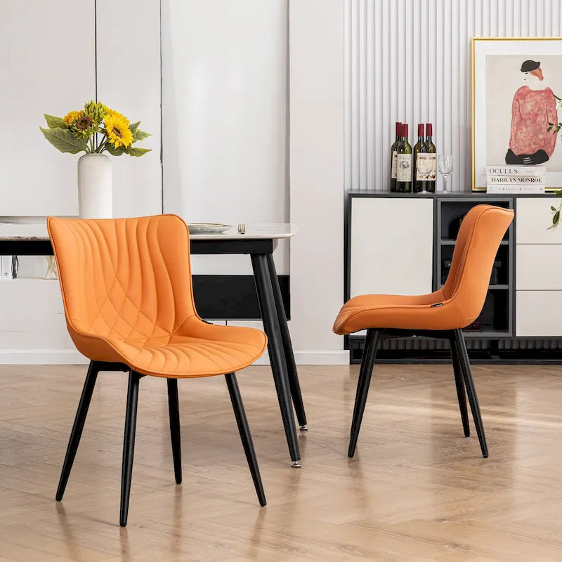 Juego de 2 sillas de comedor modernas tapizadas en cuero y sin brazos