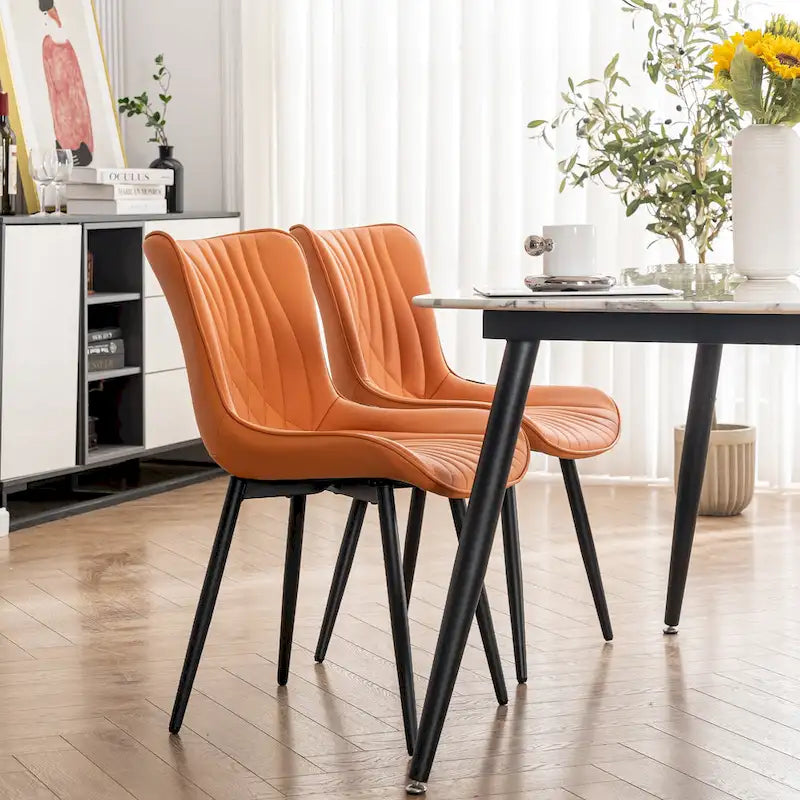 Juego de 2 sillas de comedor modernas tapizadas en cuero y sin brazos