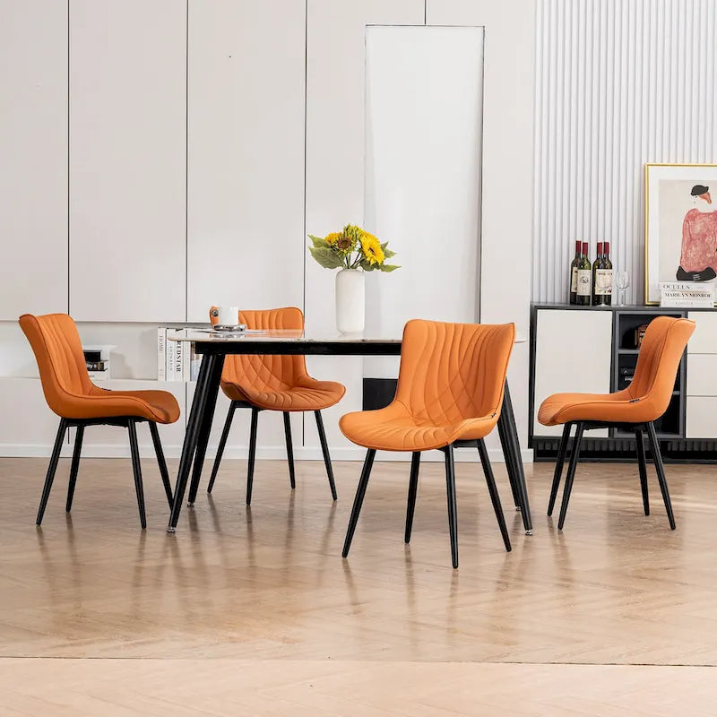 Juego de 2 sillas de comedor modernas tapizadas en cuero y sin brazos