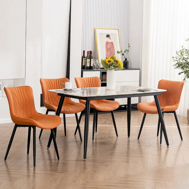 Juego de 2 sillas de comedor modernas tapizadas en cuero y sin brazos
