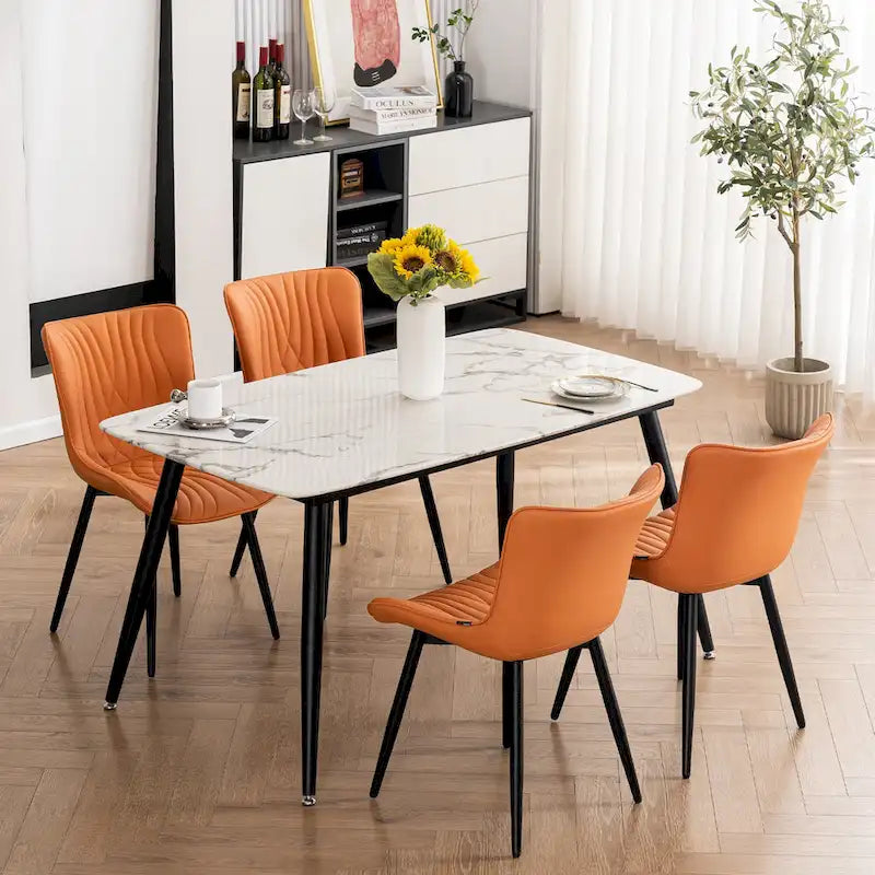 Juego de 2 sillas de comedor modernas tapizadas en cuero y sin brazos