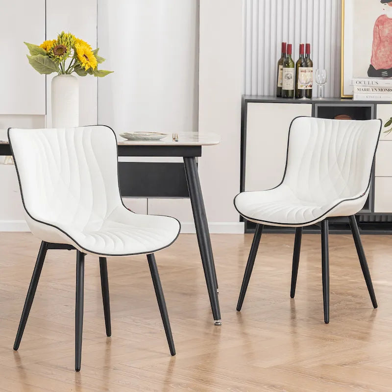 Juego de 2 sillas de comedor modernas tapizadas en cuero y sin brazos