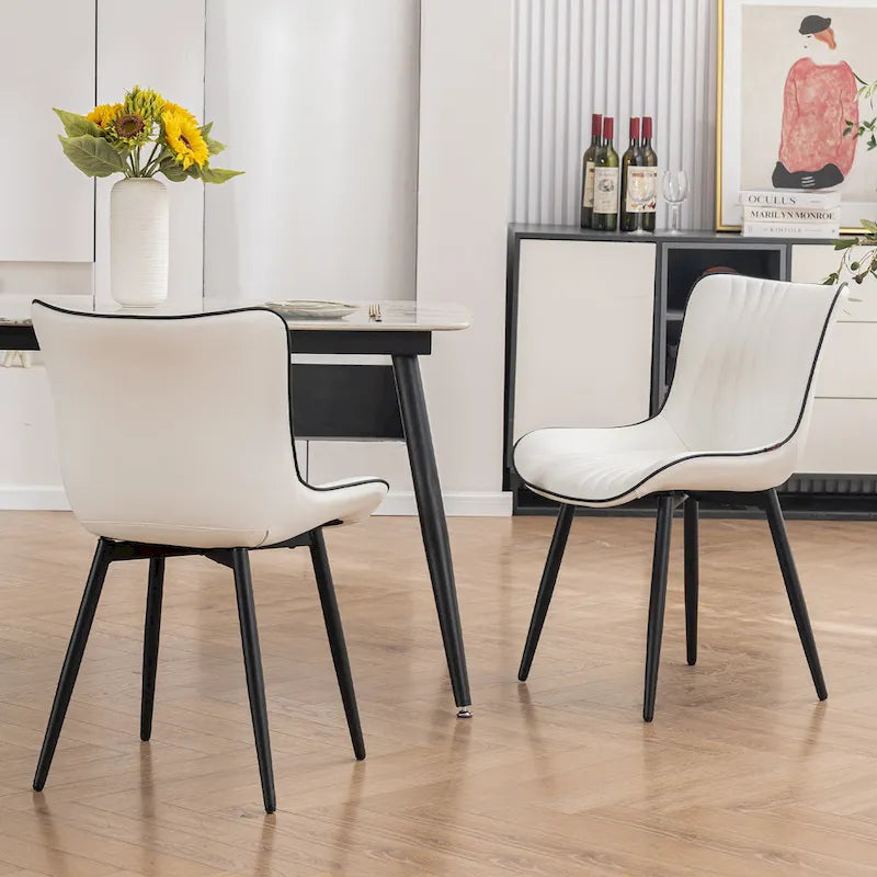 Juego de 2 sillas de comedor modernas tapizadas en cuero y sin brazos