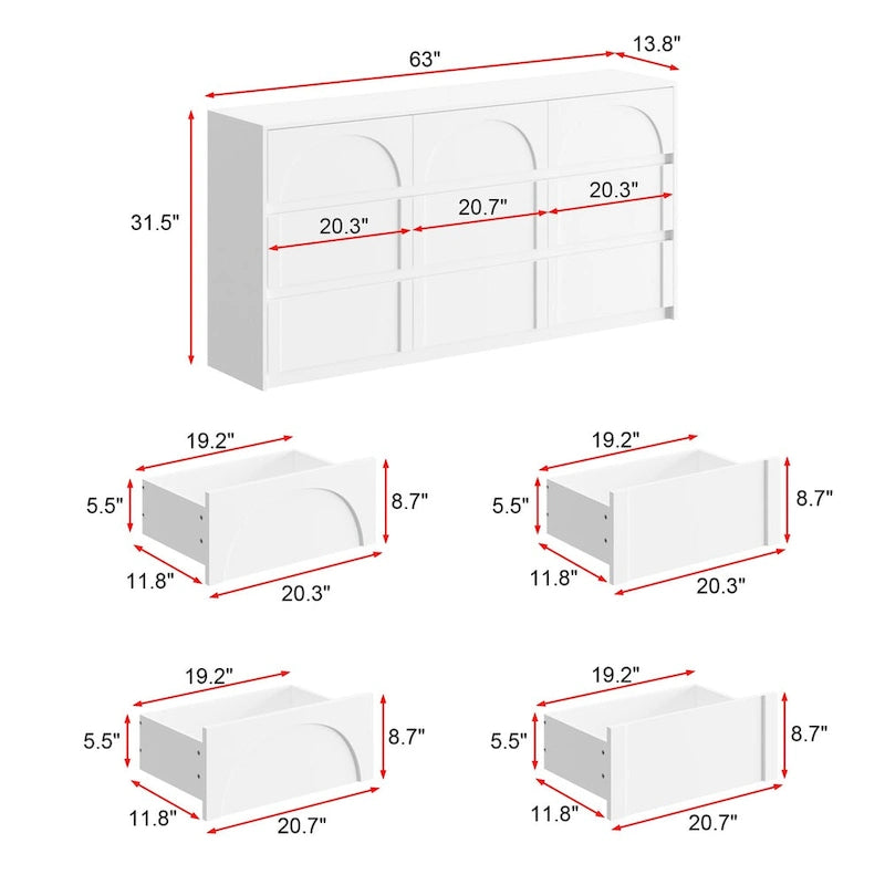 Weiße Kommode mit 9 Schubladen, stilvollem Design und Kippschutz